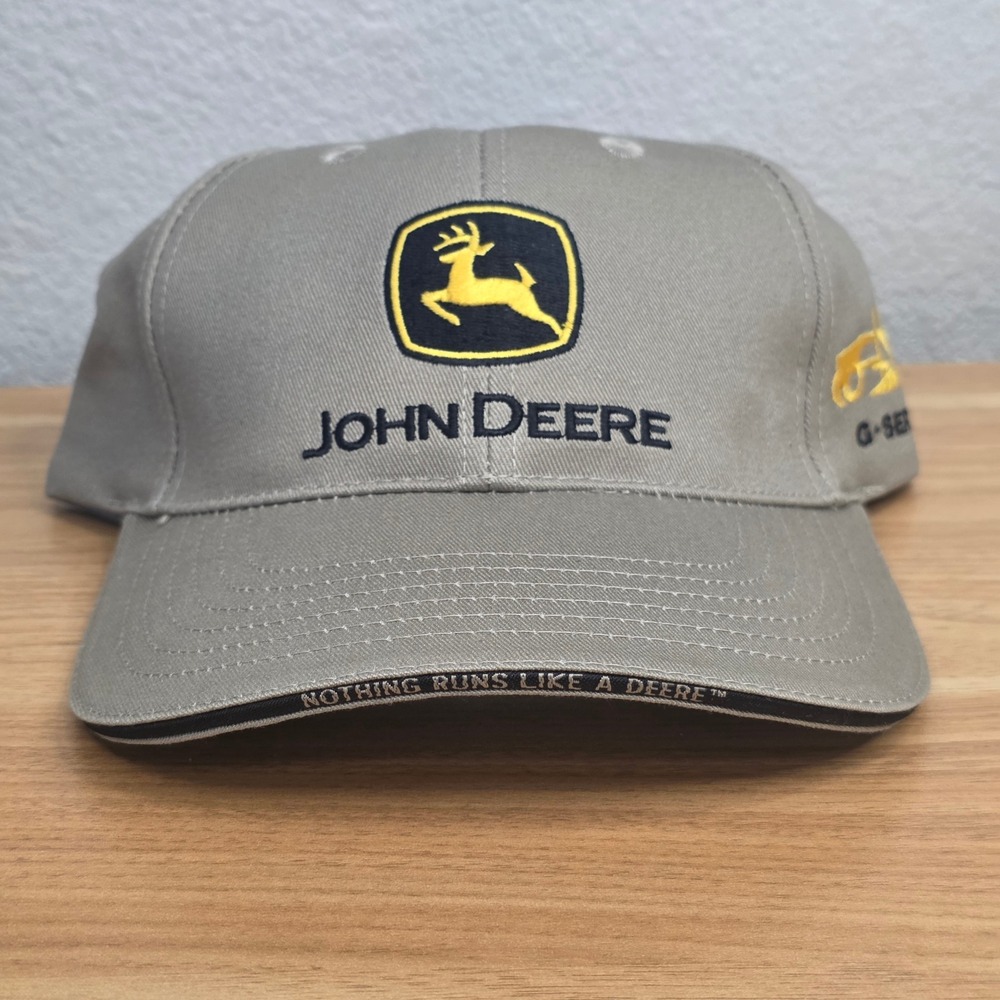 New John‎ Deere G-Series Motor Grader Embroidered Hat Mens OSFM Tan Baseball Cap